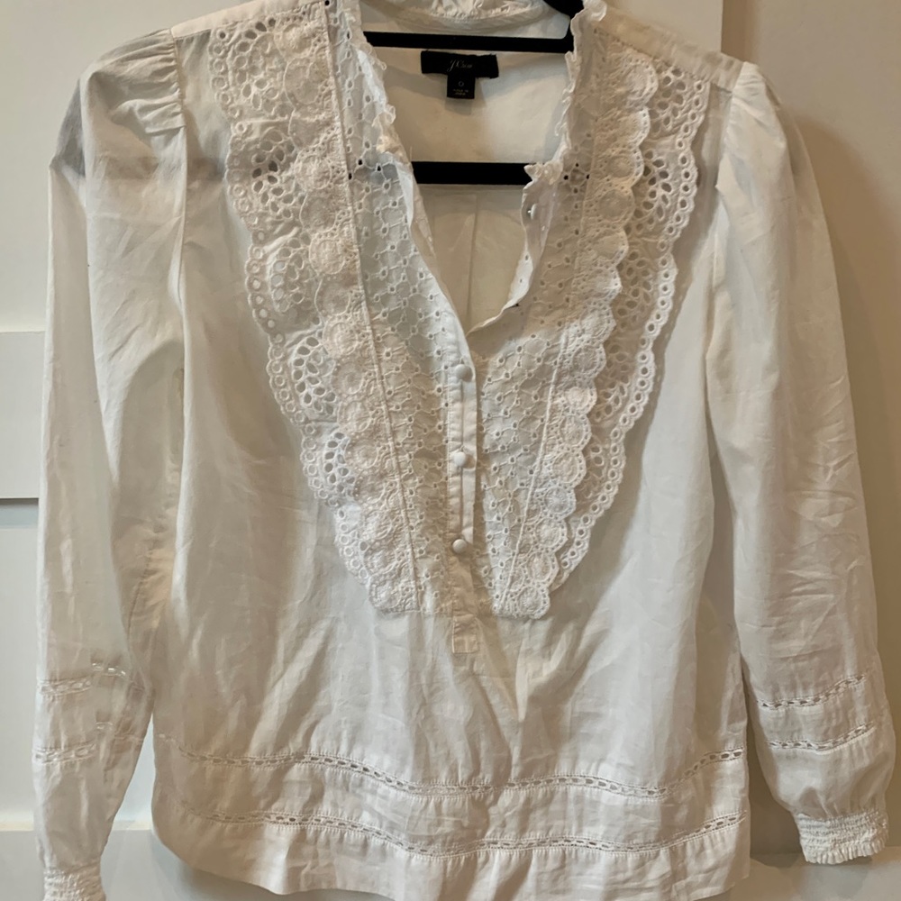 J. Crew eyelet lace blouse top 0 white